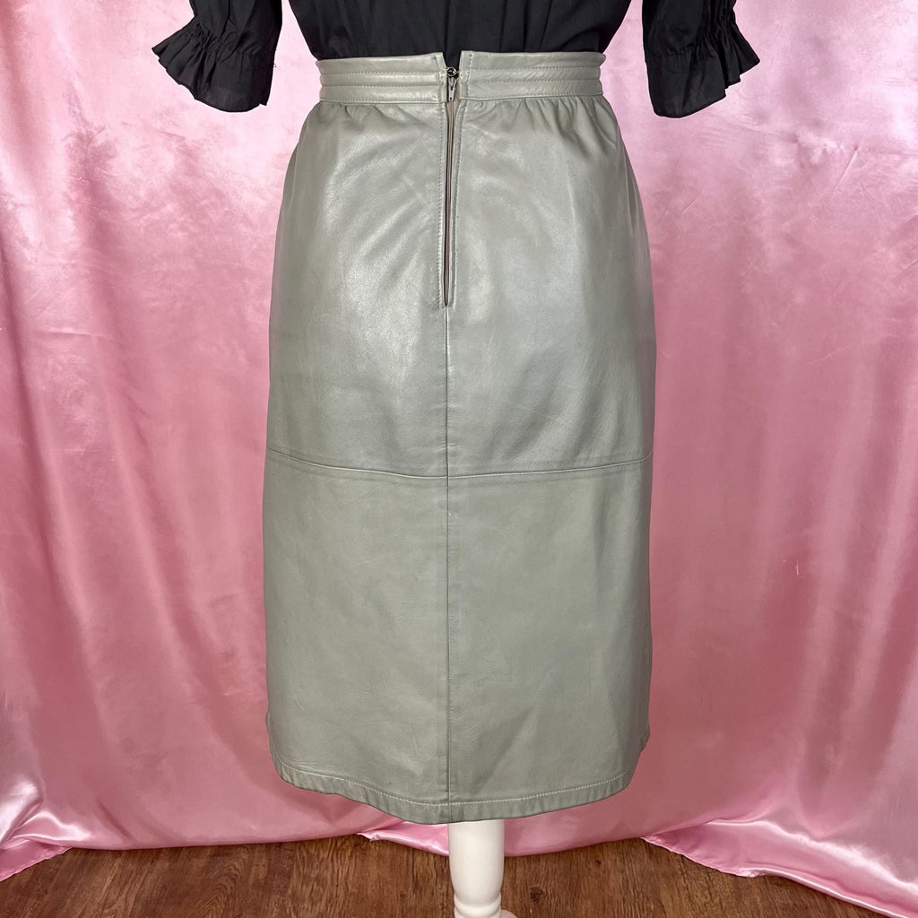 1980s Grey leather pencil skirt, unbranded, size 12