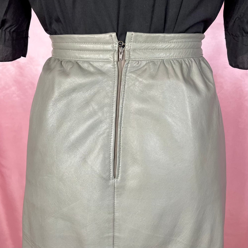 1980s Grey leather pencil skirt, unbranded, size 12