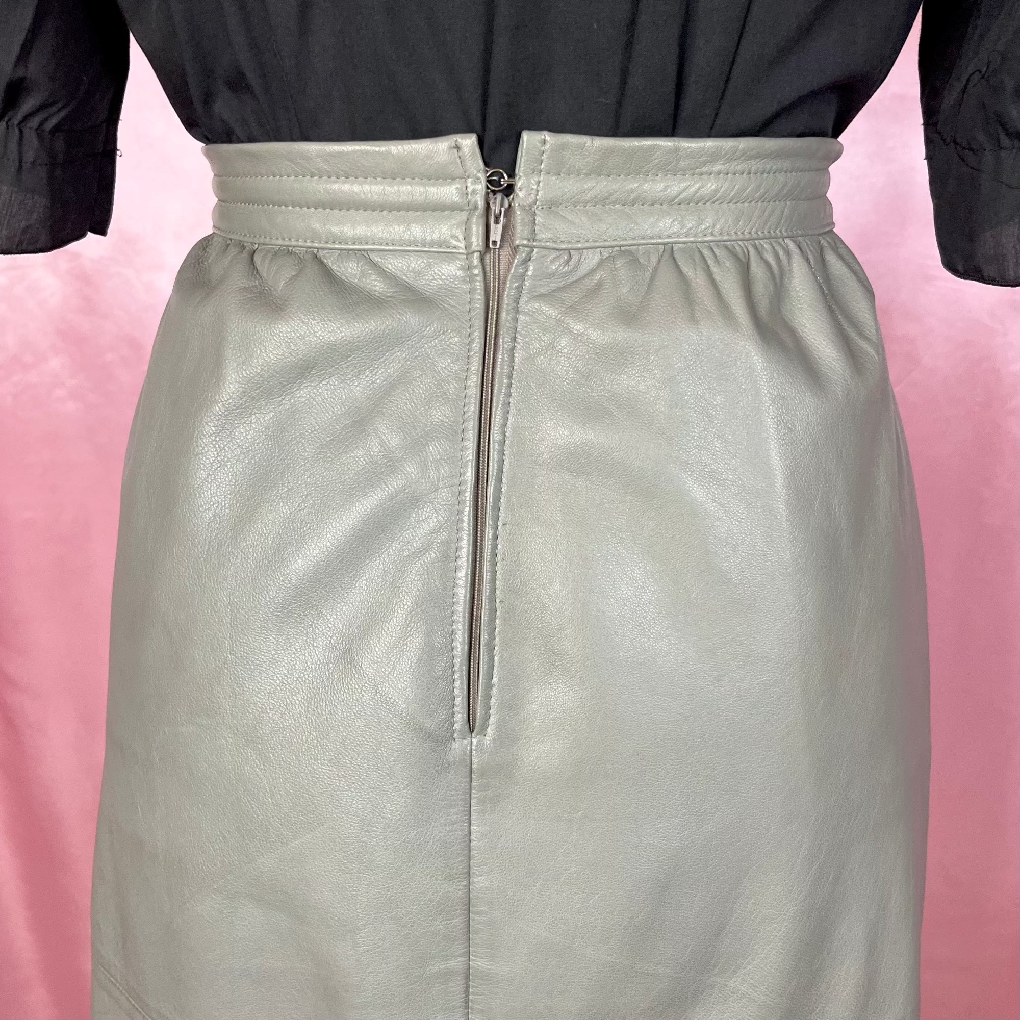 1980s Grey leather pencil skirt, unbranded, size 12