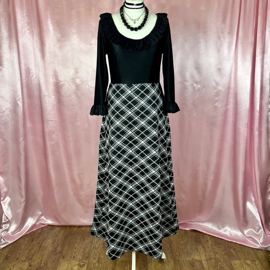 1960s Black plaid maxi dress, by St Michael, size 10