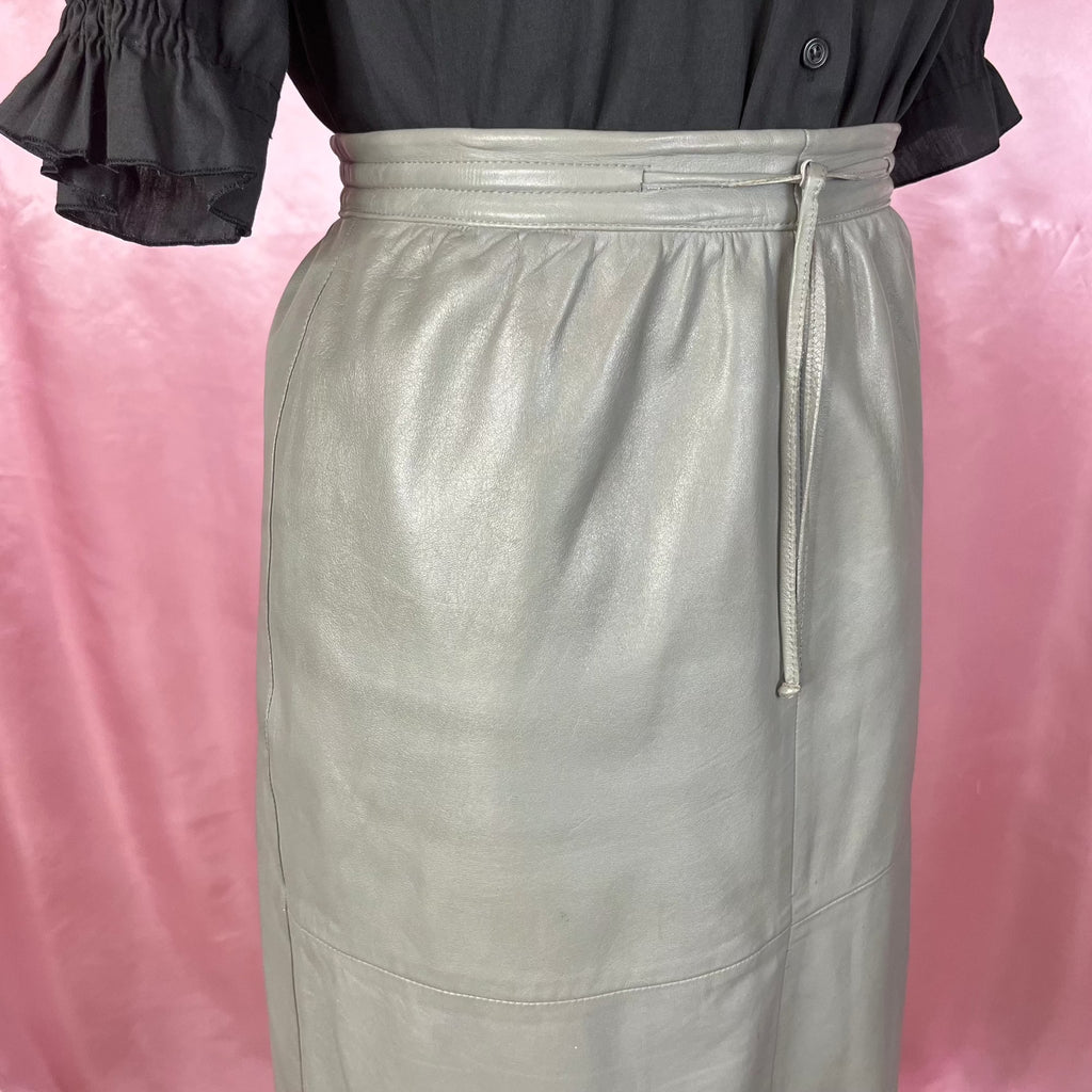 1980s Grey leather pencil skirt, unbranded, size 12