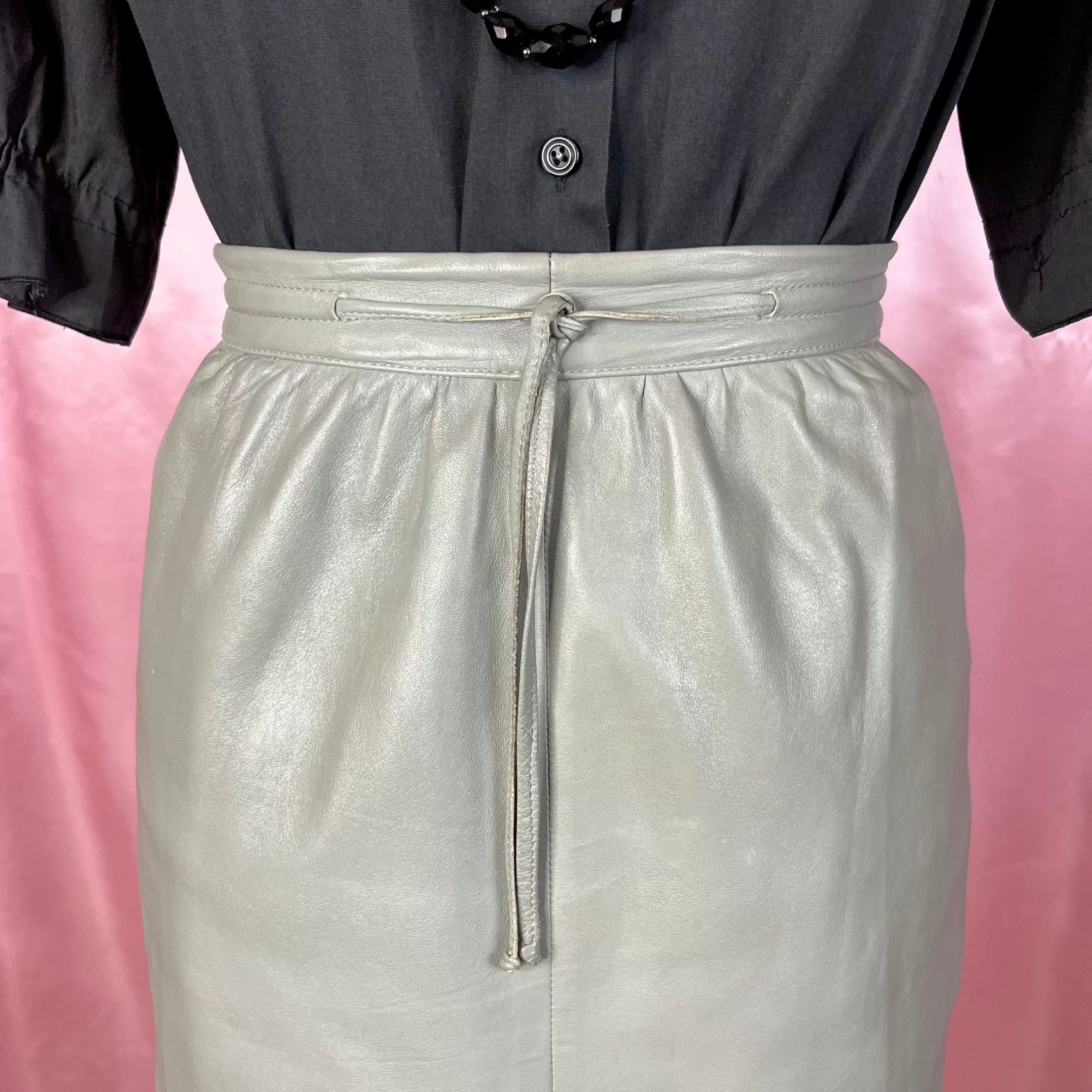 1980s Grey leather pencil skirt, unbranded, size 12